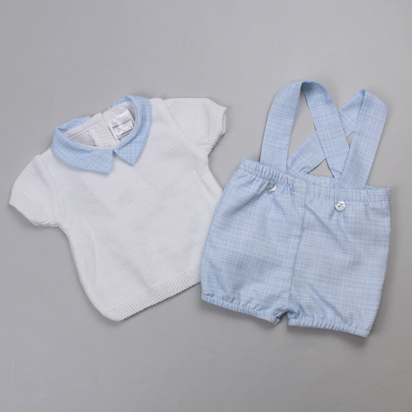 baby boys blue two piece outfit polo style collar