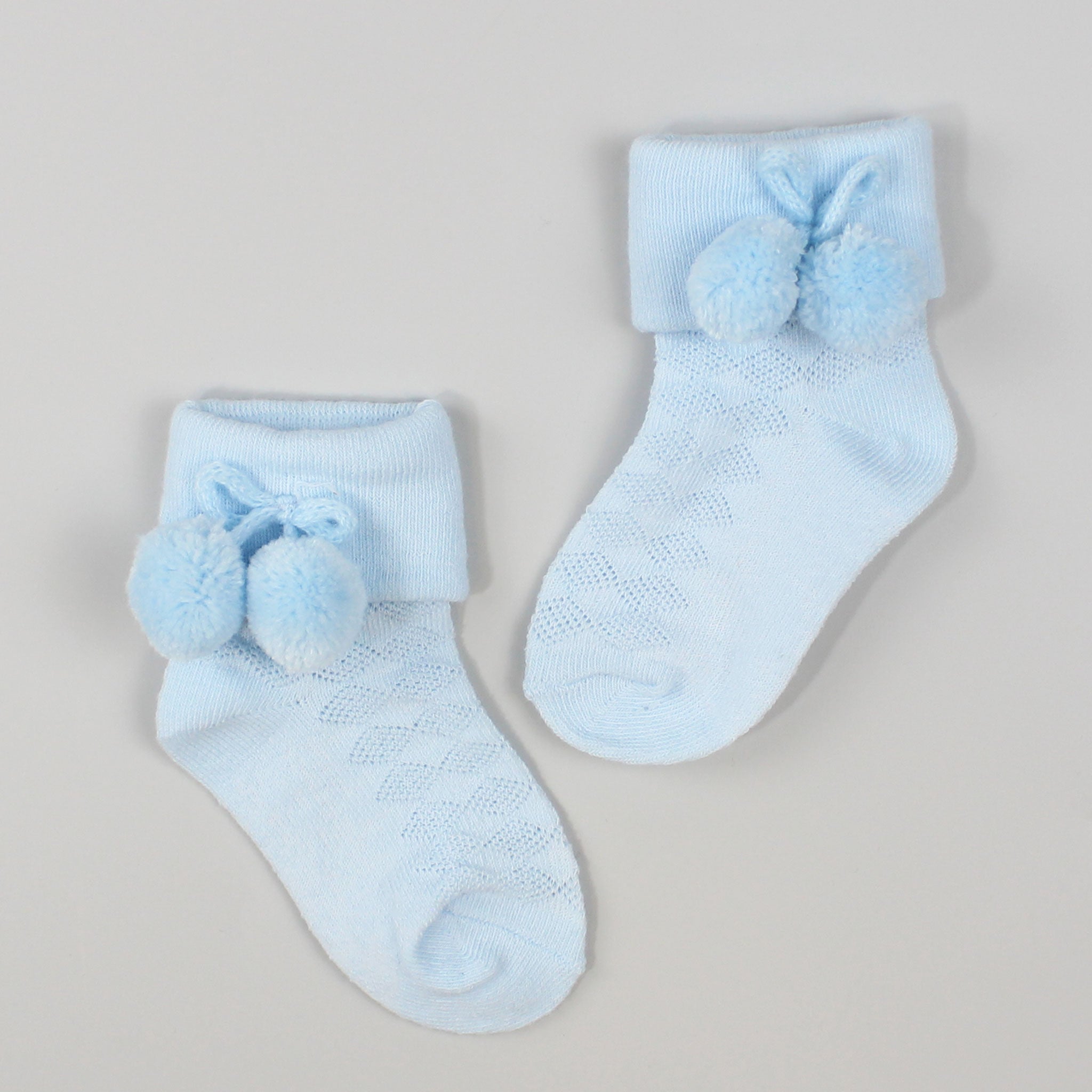Baby Boys ankle socks with Pom Poms Blue