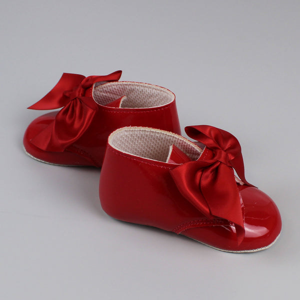 baby girls red satin bow shoes
