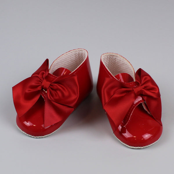 girls red satin bow shoes