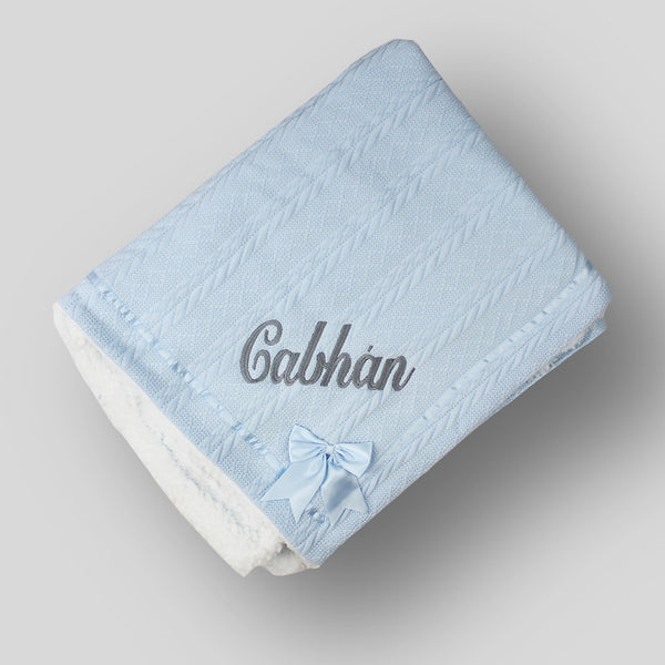 Personalised Baby Blanket - Blue - Deluxe with Bow