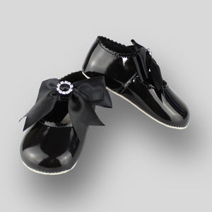 baby girls black diamante bow shoes