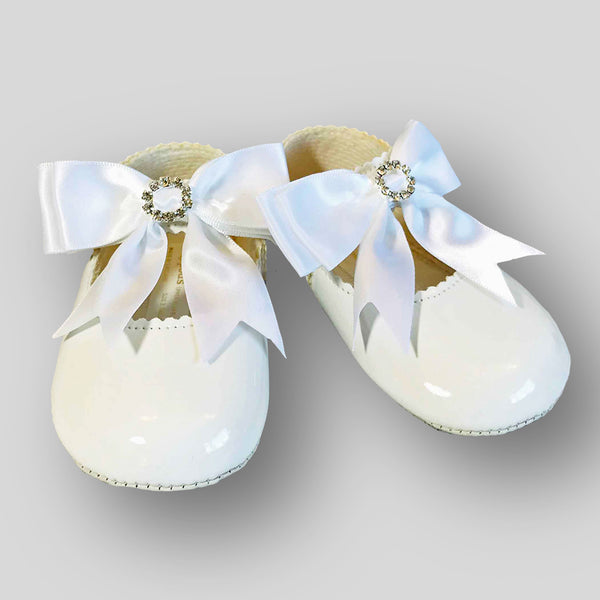baby girls shoes ideal for christening baypods with bow white