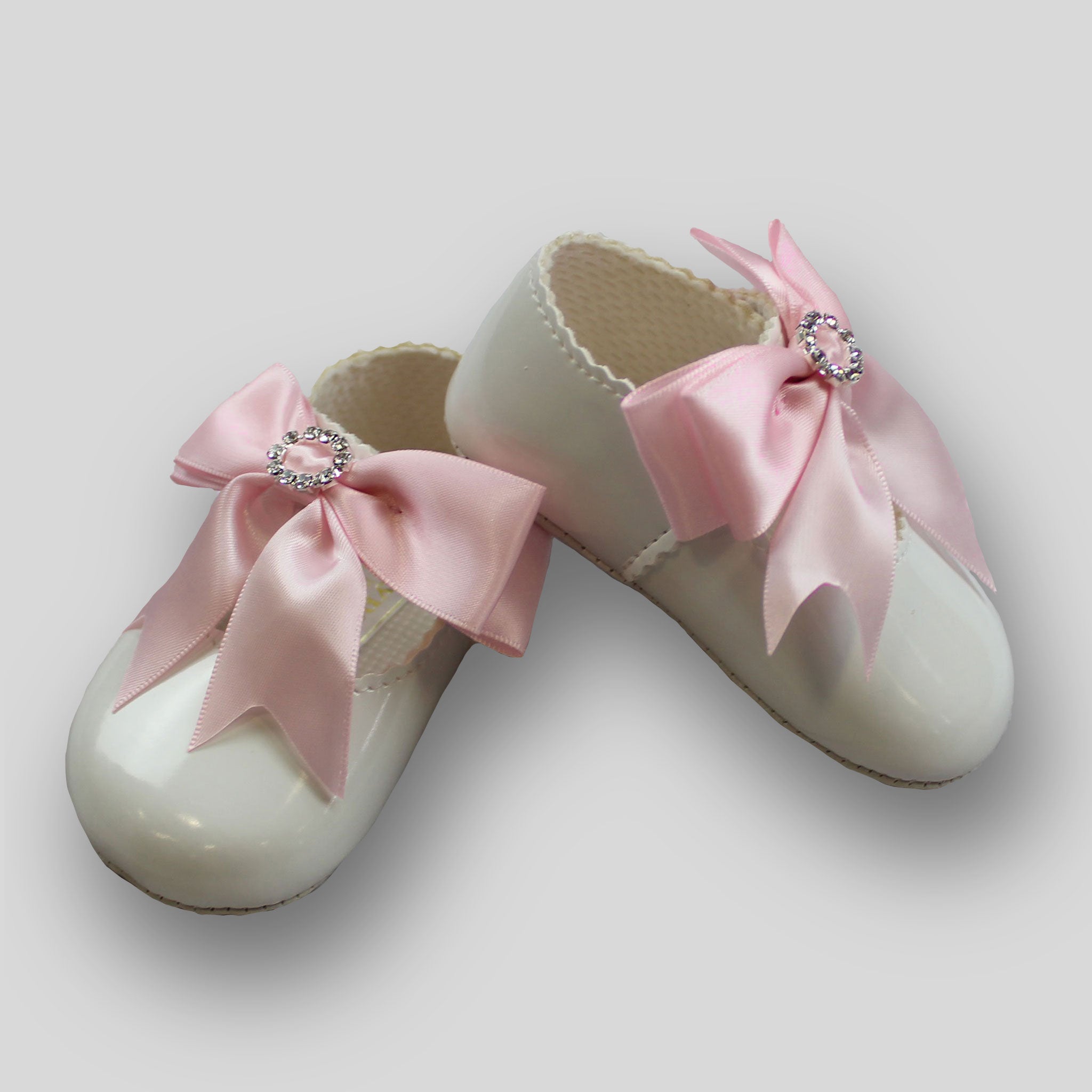 baby girls whiter and pink bow diamante shoes