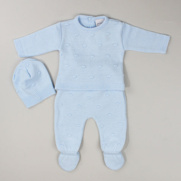 baby boy blue knitted outfit with hat