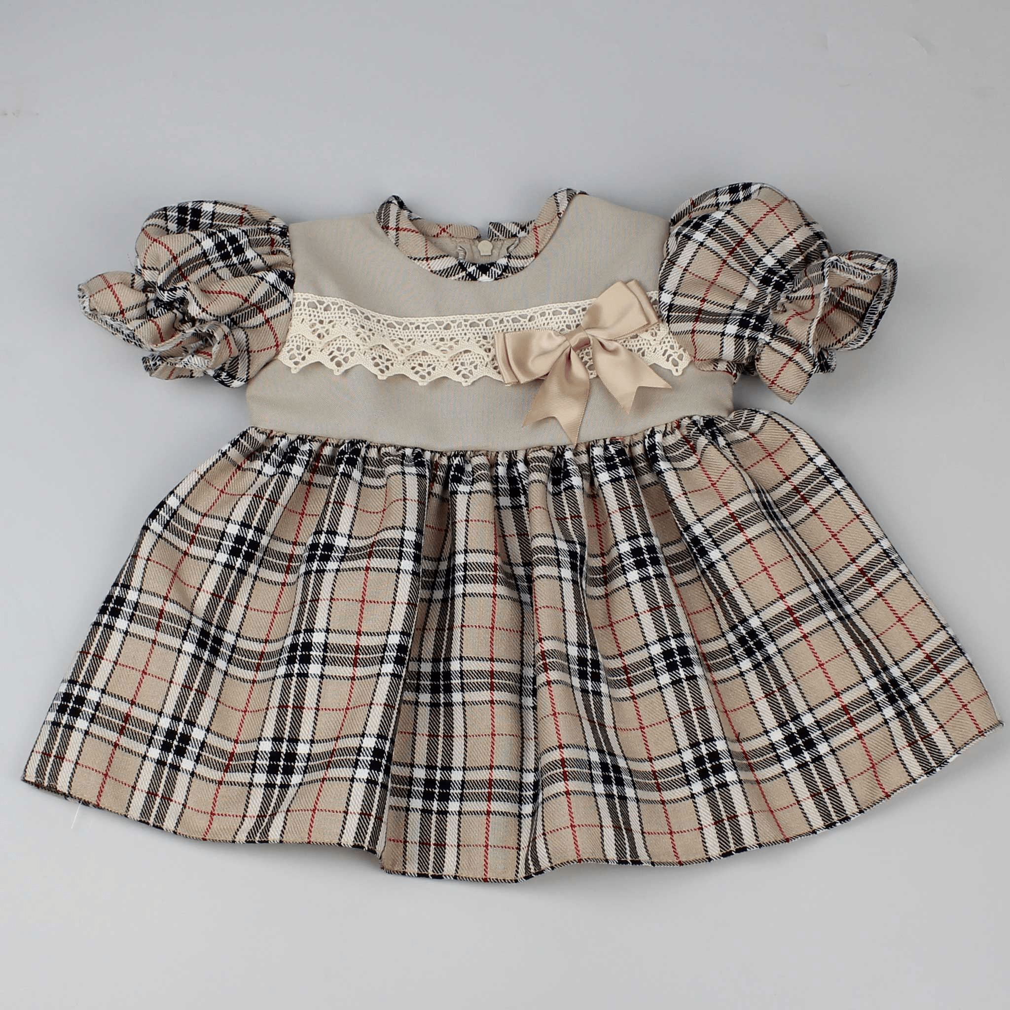 beige tartan baby dress
