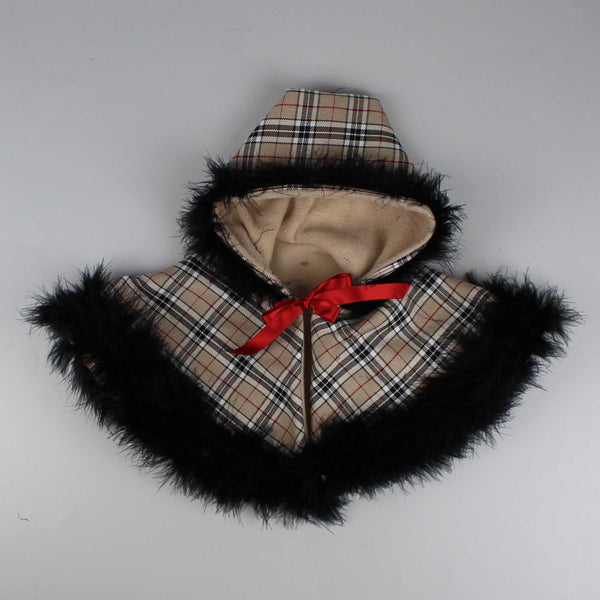 baby girls beige tartan maribou feather trim cape