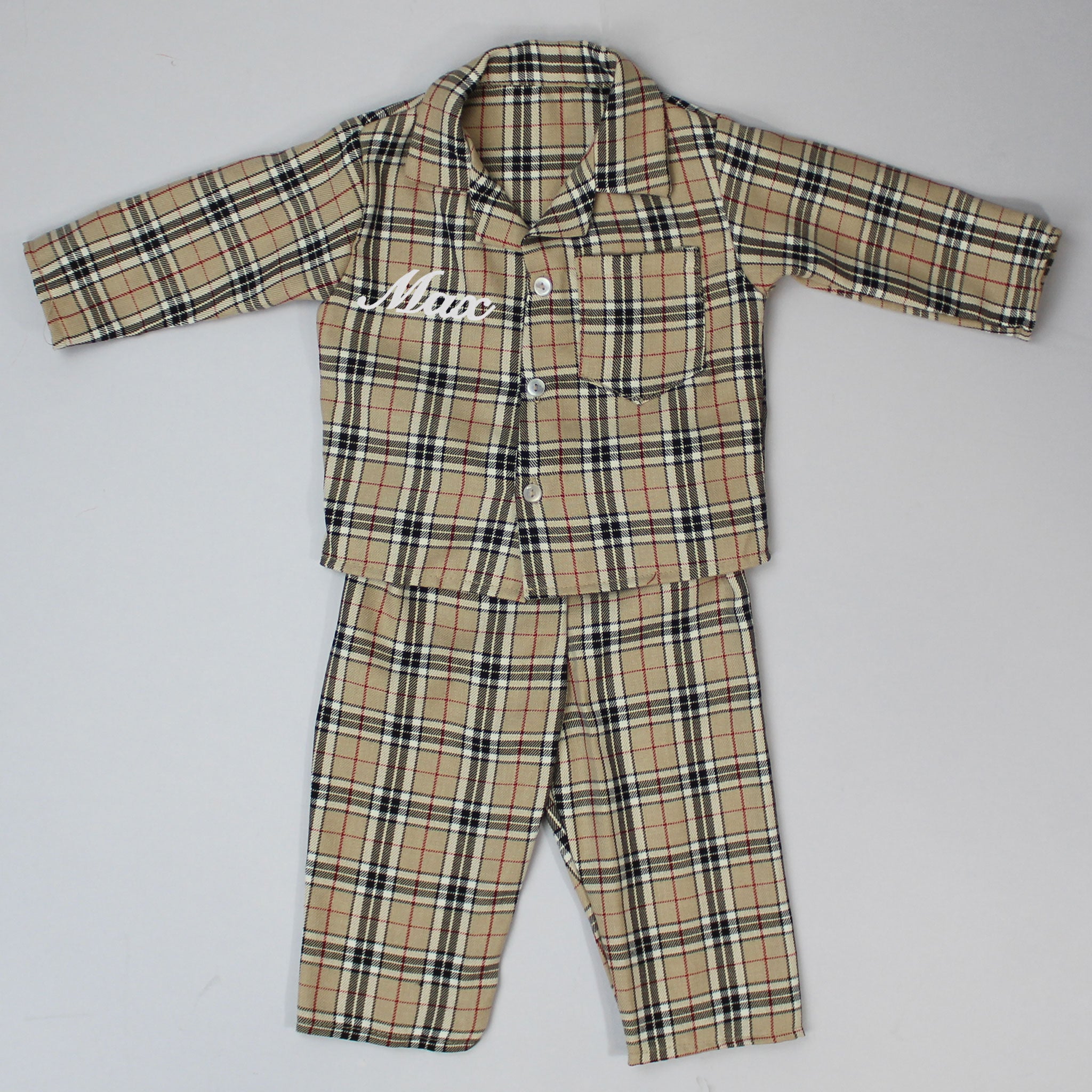 personalised children baby pjamas tartan