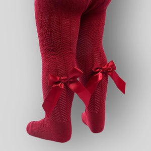 Baby Girls Burgundy Tights with Satin Bow