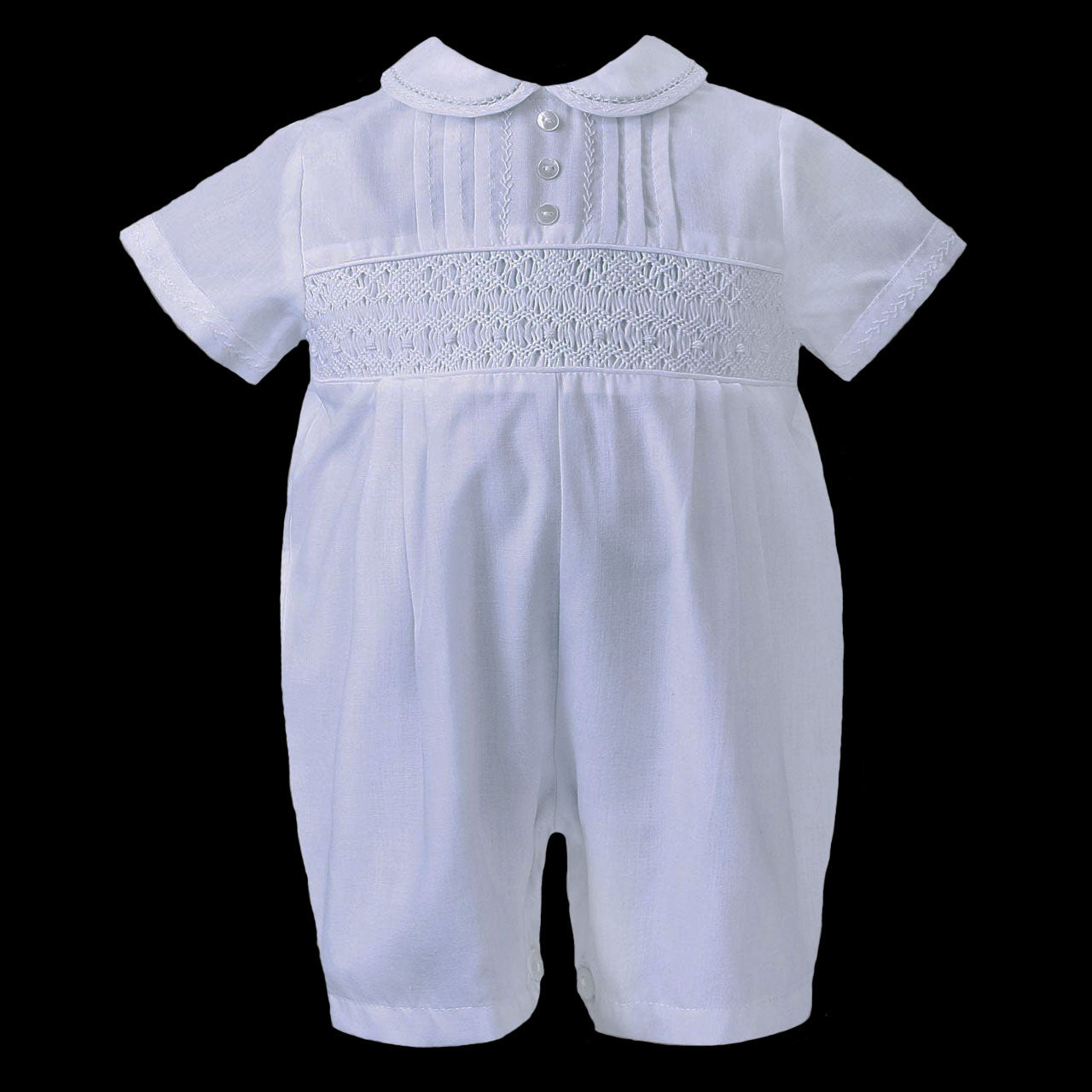 sarah louise baby boy christening romper in white