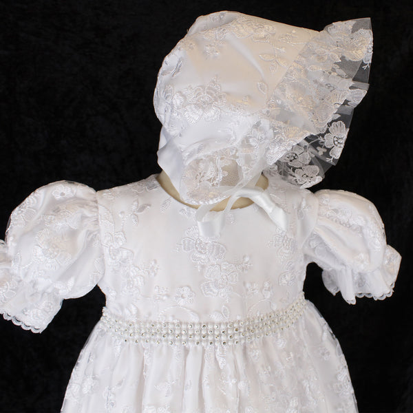 baby girls christening gown baptism dress with matching bonnet