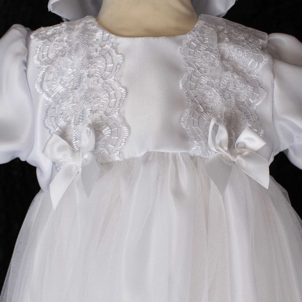 Baby Girls Christening Gown & Bonnet - White