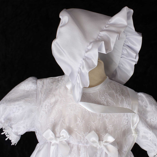 Baby Girls Christening Gown With Bonnet - White