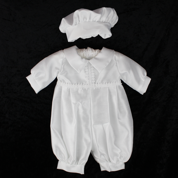 baby boys christening romper and hat