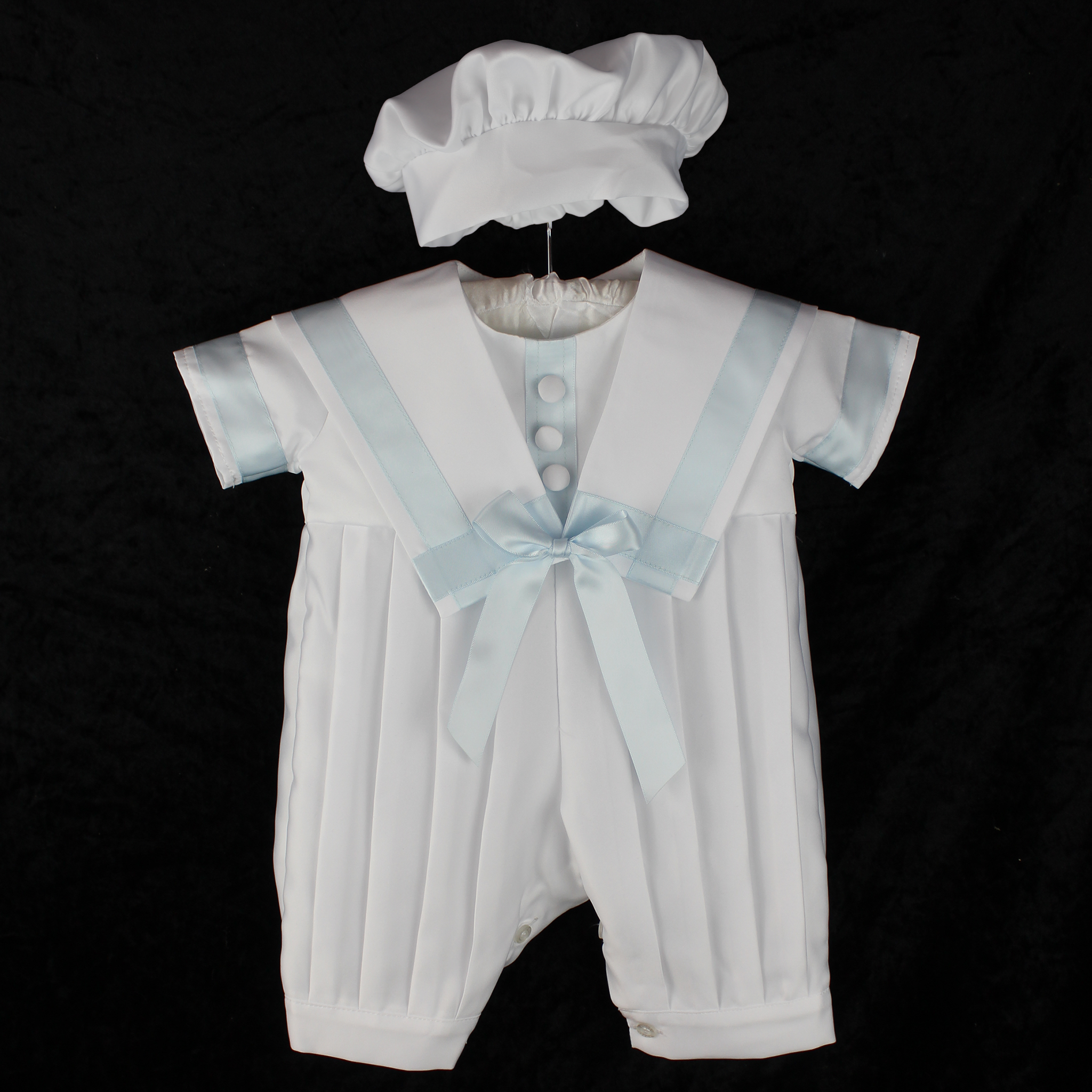 Baby Boys White Christening Outfit Romper with Hat