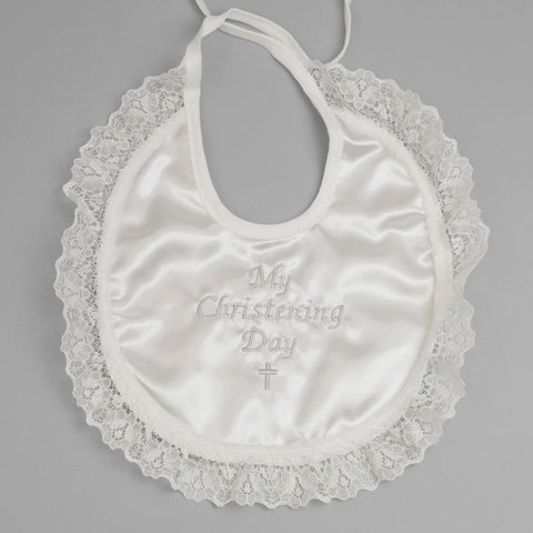 Christening Bib With Lace Detail