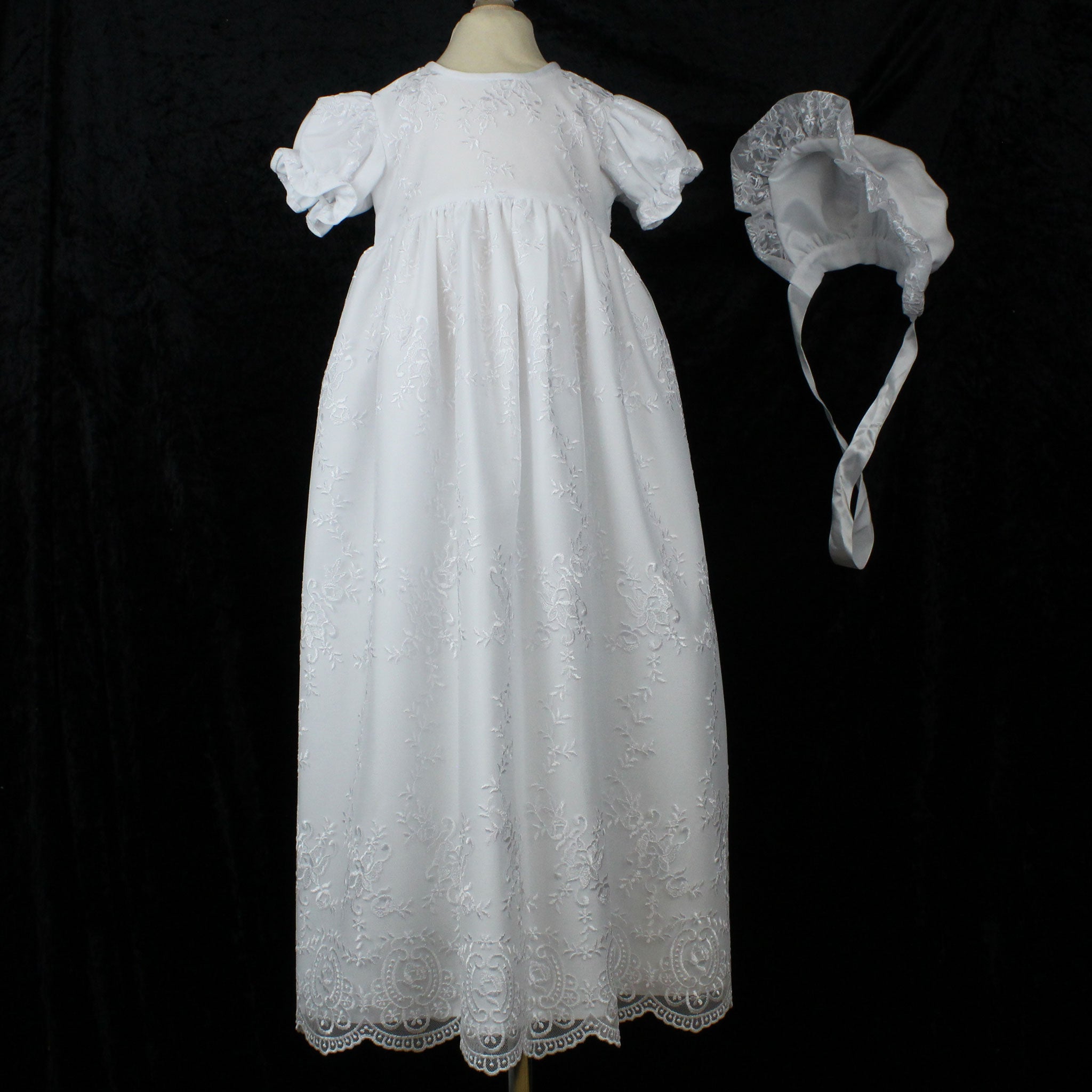 Baby Girls Christening Gown With Bonnet