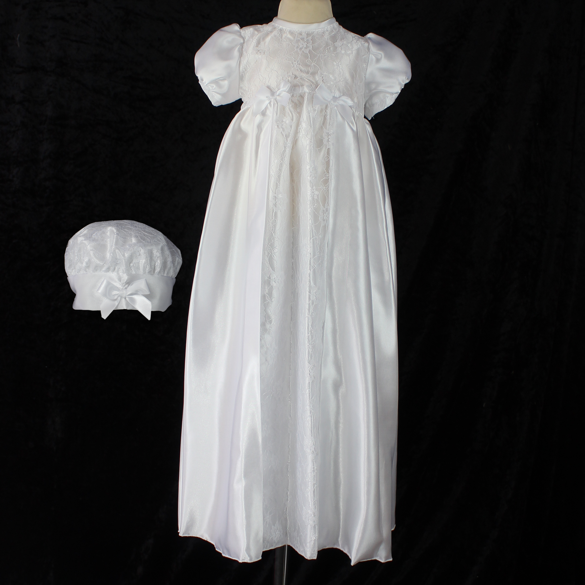 Baby Girls White Long Christening Gown Baptism Dress with Hat