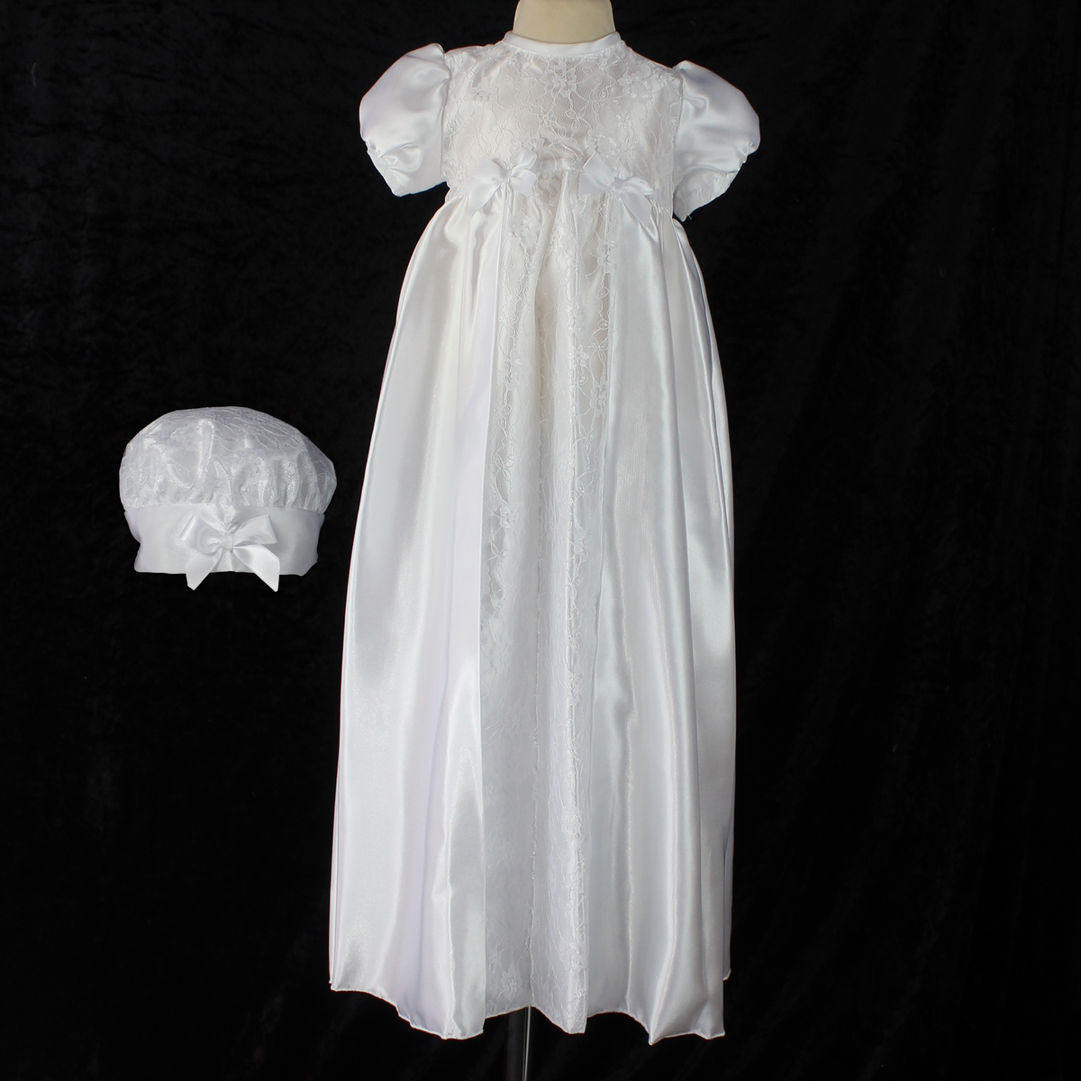 Traditional Baby Girl White Christening Gown with Matching Hat