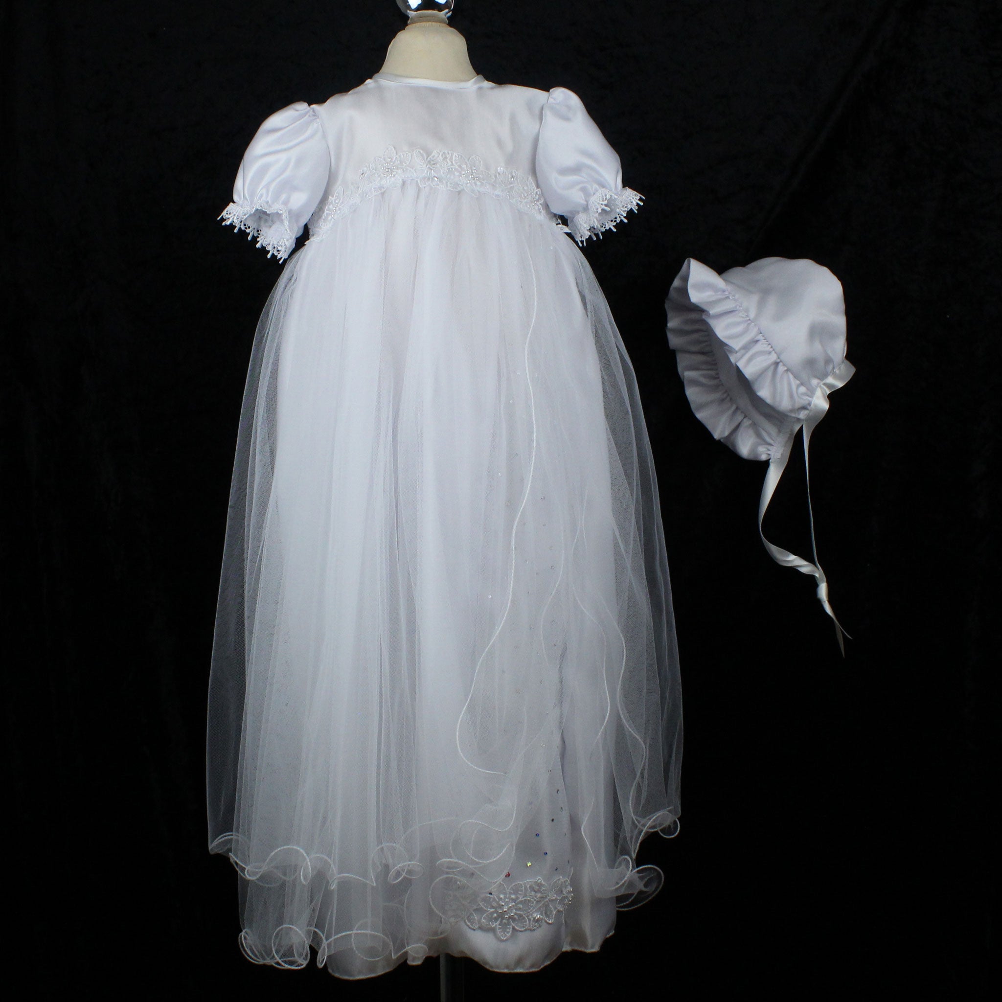Long Christening Gown with Bonnet - White