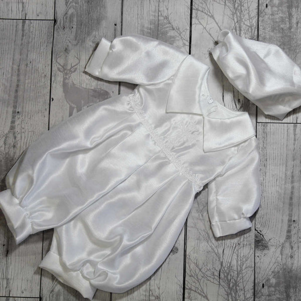 White Christening Romper with Hat