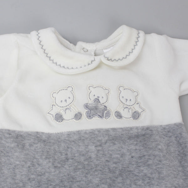 Baby Unisex Teddy Bear Velour 2 Piece - Grey and White-Pex