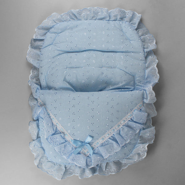 baby blue car muff with ribbon