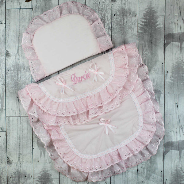 Personalised Pram Set - Pram Quilt and Pillow Pink