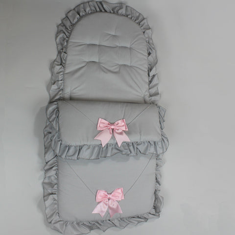 Grey with Pink Satin Bows - Footmuff/ Cosy Toes