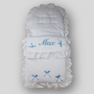 Personalised Cosy Toes / Footmuff - Universal White and Blue