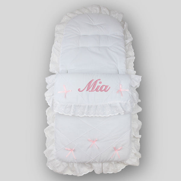 Personalised Cosy Toes / Footmuff - Universal White and Pink