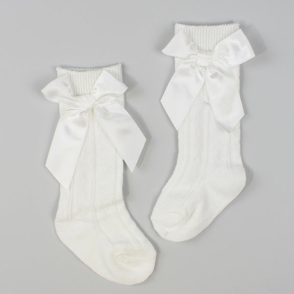 baby girls cream ribbon high knee socks