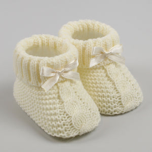 Cream Baby Booties with bow Newborn to 6 months
