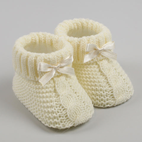 Cream Baby Booties with bow Newborn to 6 months