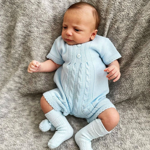 baby boys blue knitted romper