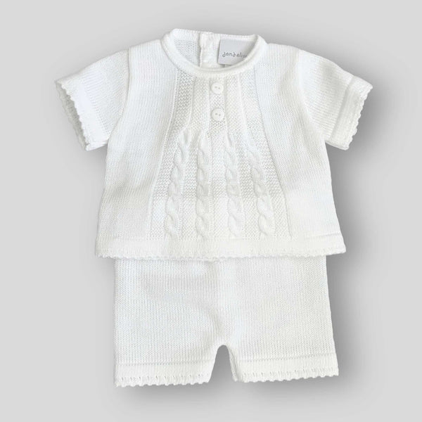 baby boys white knitted shorts and top