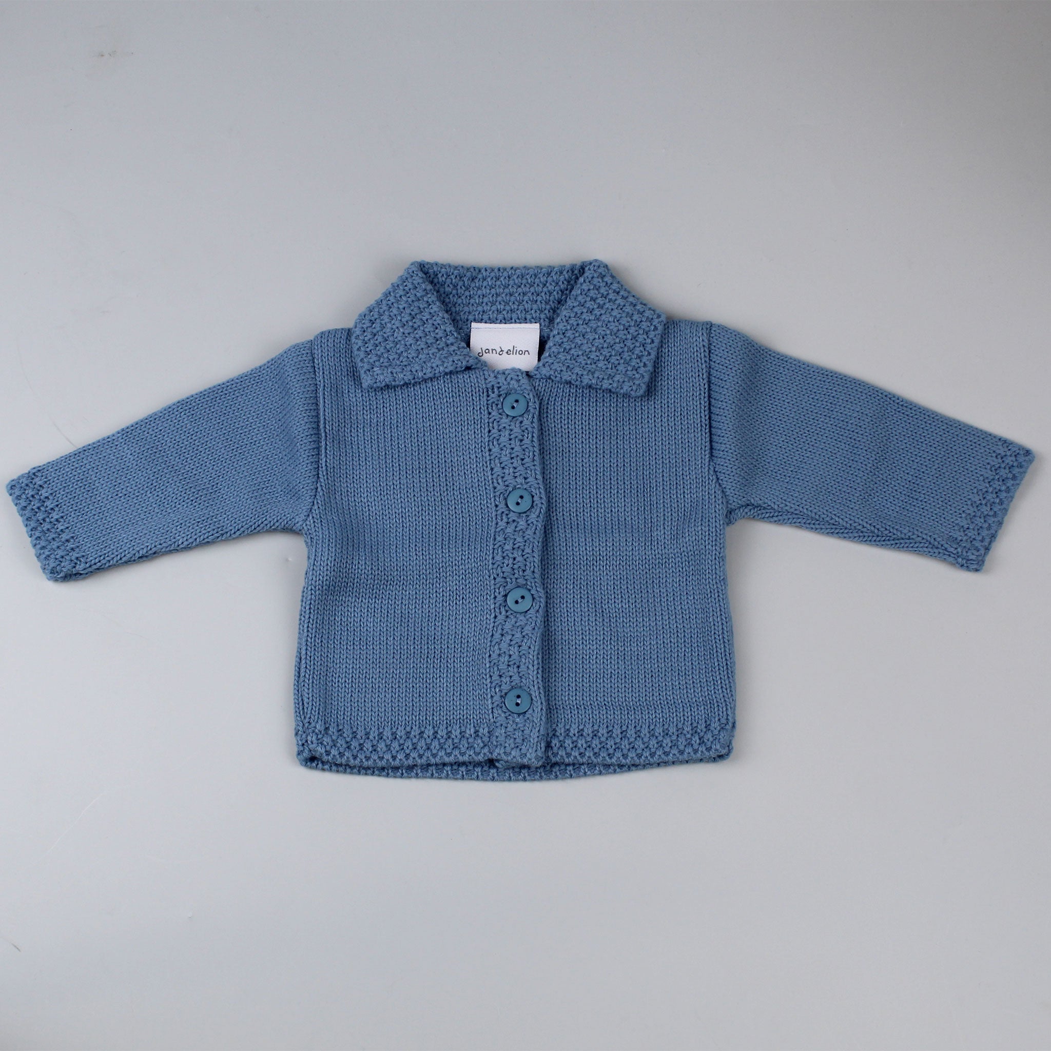 baby boys dusky blue knitted dandelion cardigan