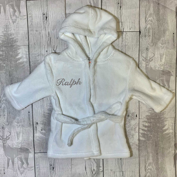 Personalised Unisex Baby Dressing Gown - White