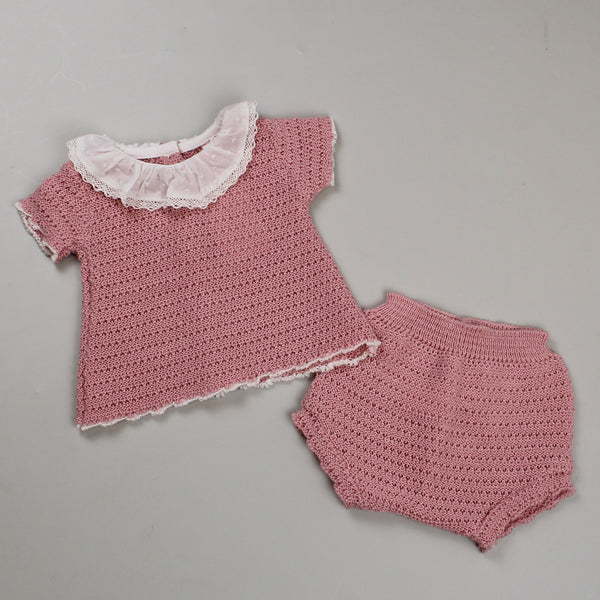 baby girls knitted jam pants and top duksy pink