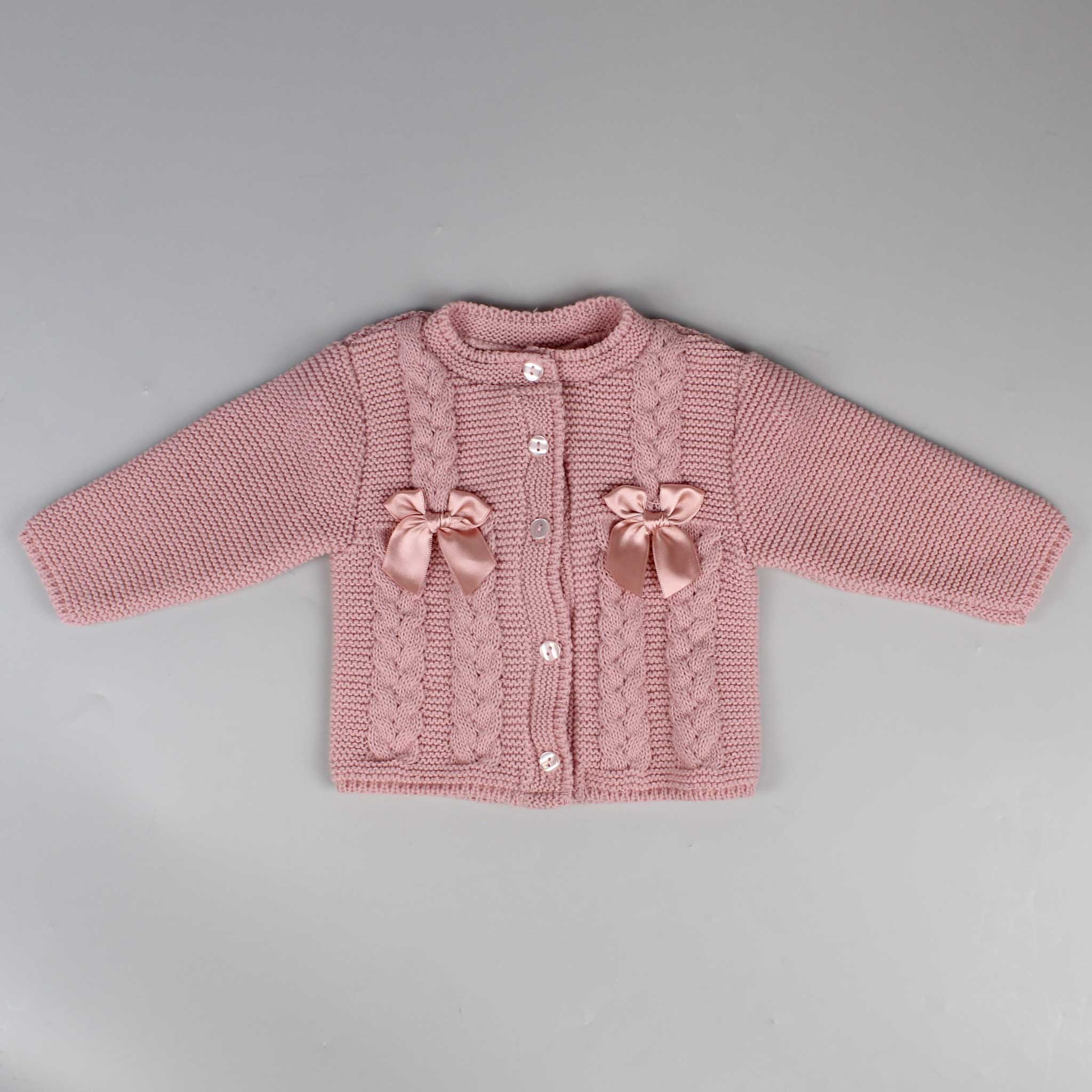 dusky pink two bows knitted cardigan