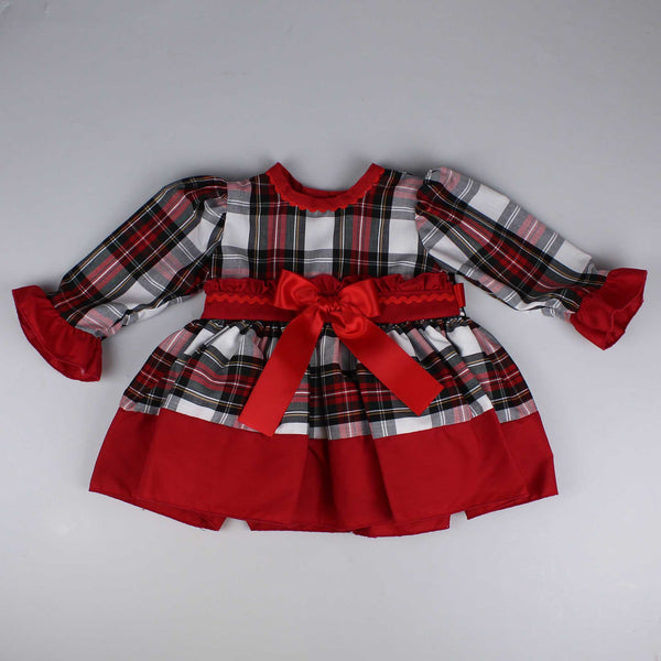 baby girl red and white tartan dress