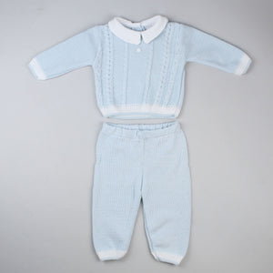 baby boys knitted two piece outfit blue 