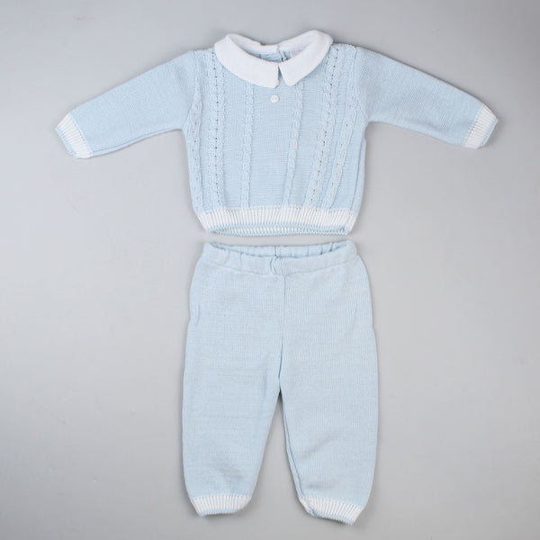 baby boys knitted two piece outfit blue 