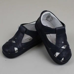 navy hard sole leather boys sandals