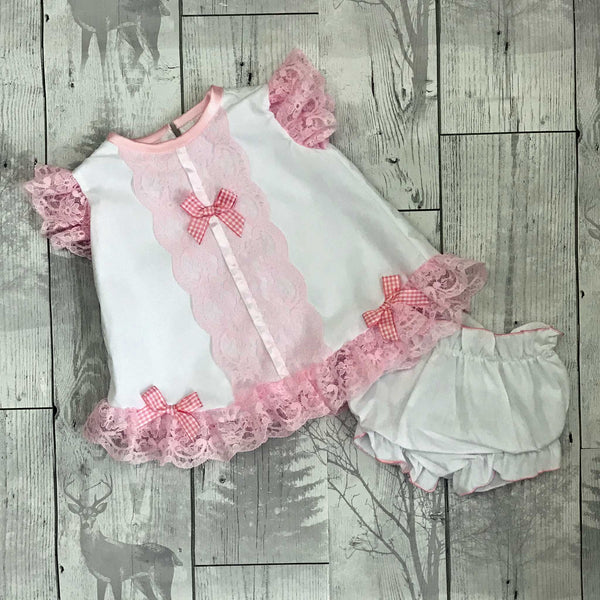 pink and white two piece summer dress
