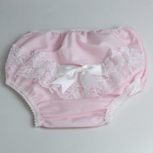 Frilly Pink Knickers / jam pants / nappy covers with white Bow