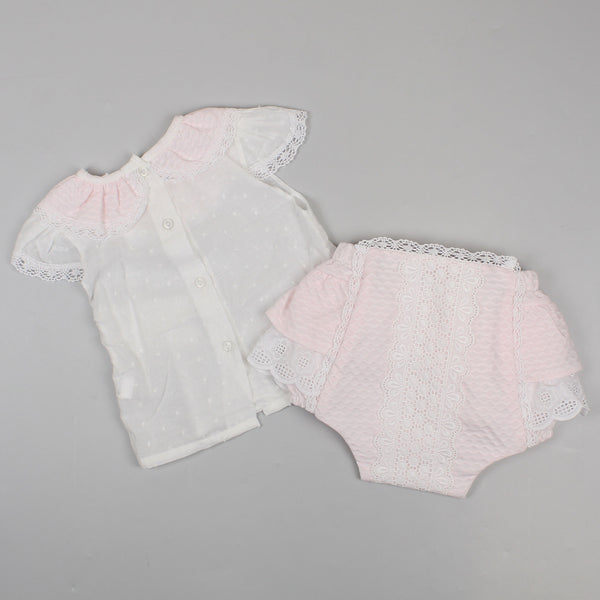 traditional baby girls pink two piece outfit