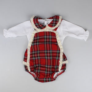 baby girls red tartan romper with blouse 