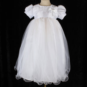 white christening dress with bonnet