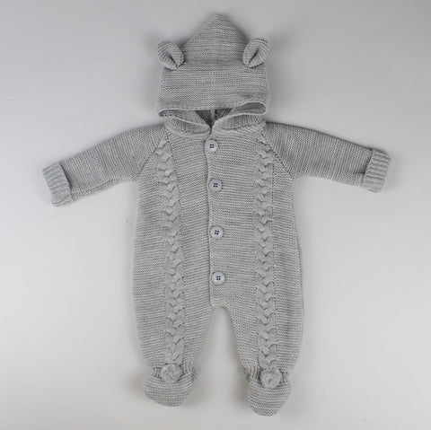 unisex baby knitted outfit pram suit grey